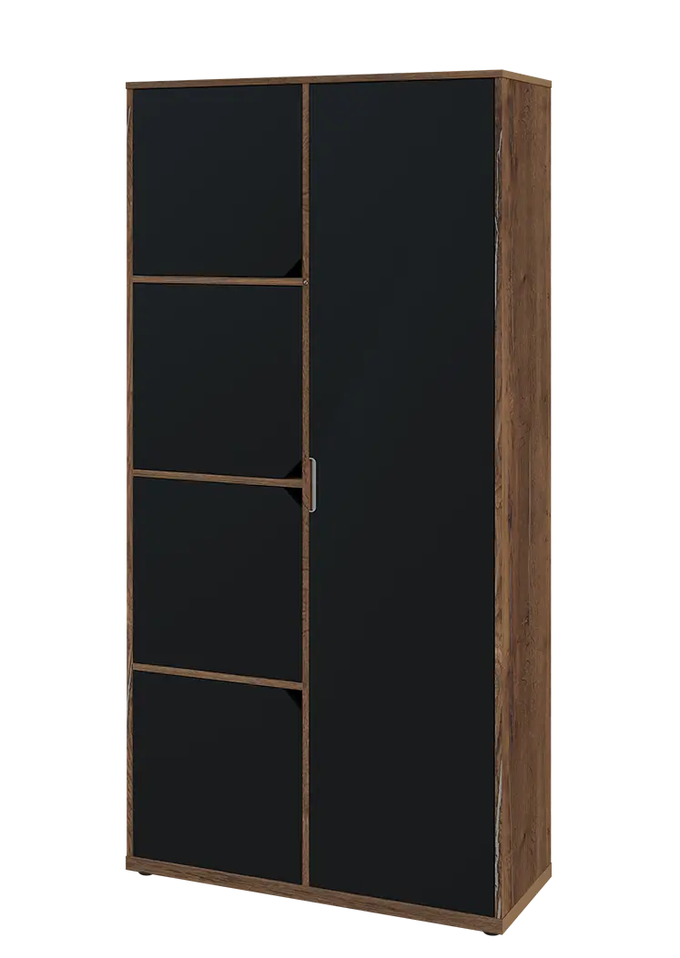 KSR6-82 P skříň šatní, 1x výsuvné ramínko, 4x dvířka, 2053x1022x400 mm, provedení pravé, dub halifax cínový/černá